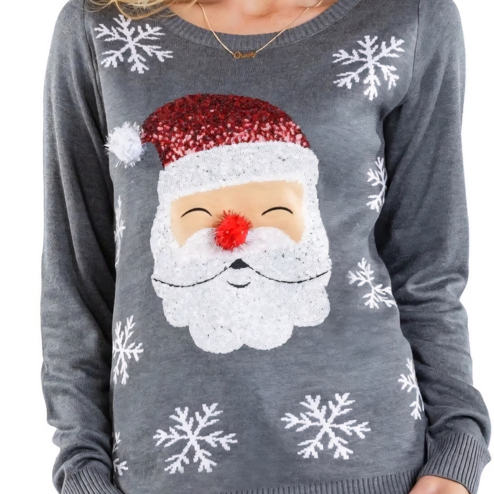 Tipsy Elves Charcoal Santa with Snowflakes Sweater